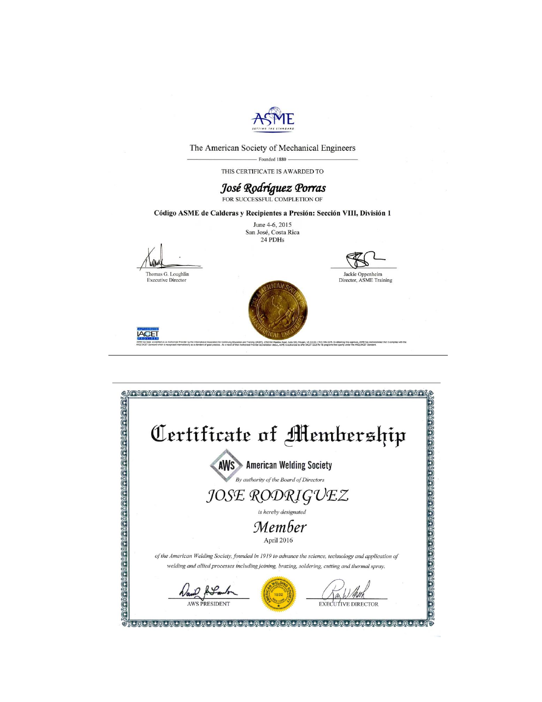 Certificaciones ASME y AWS